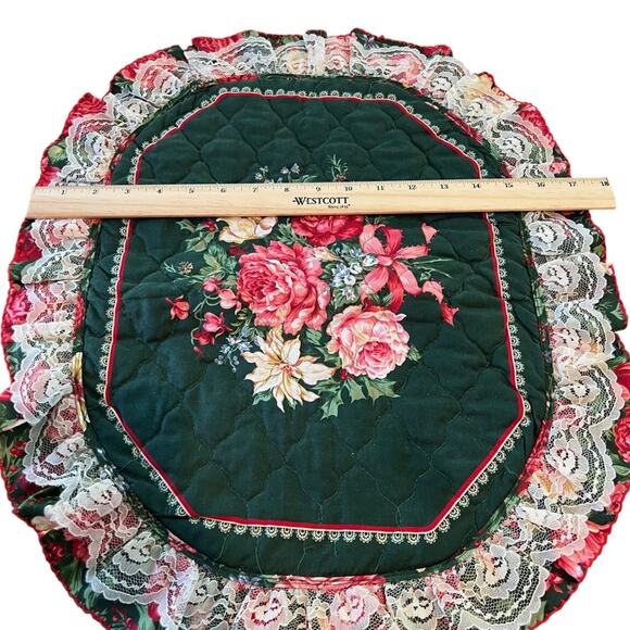 VTG 80s Quilted Christmas Placemats Set of 6 with Matching Napkins Floral Lace - Picture 6 of 10